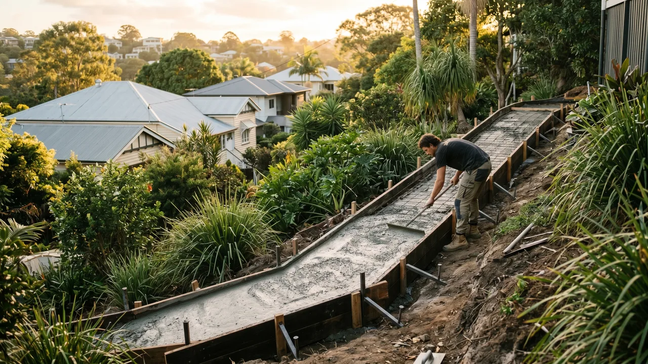 Sloped blocks make concreting harder. Here is what that means for Inner East homeowners. in Morningside